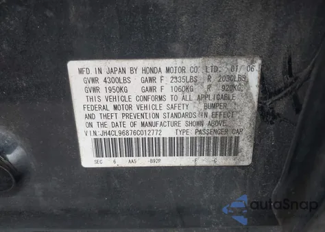2006 Acura Tsx z USA, uszkodzony, nr VIN JH4CL96876C012772